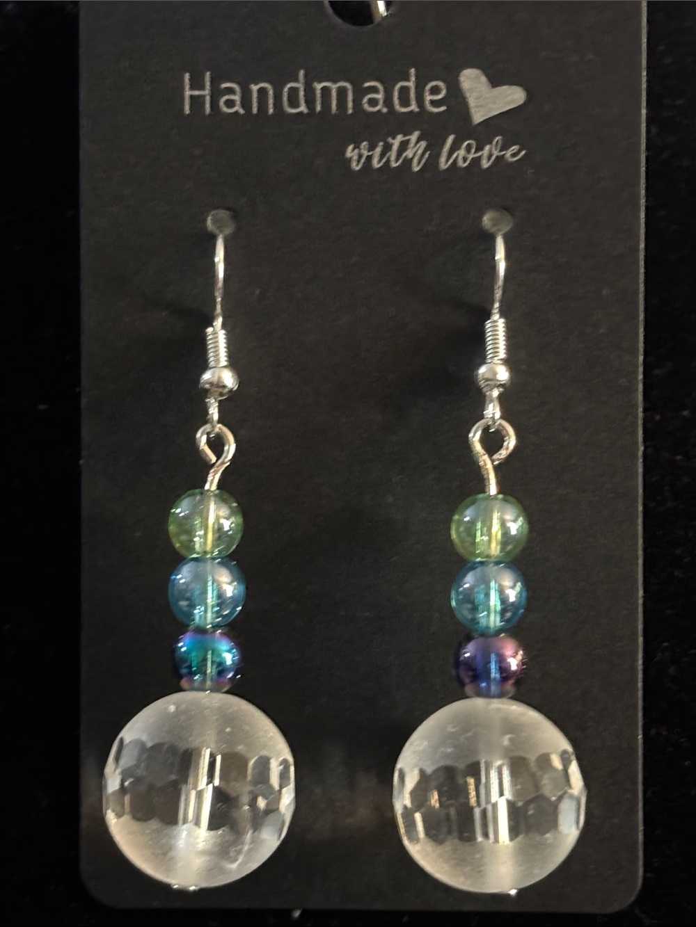 Handmade etched Glass Bead Drop Earrings